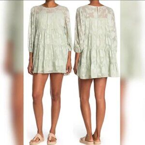 Tov Los Angeles Green Spring Balsam Floral Tiered Mini Dress Size XL